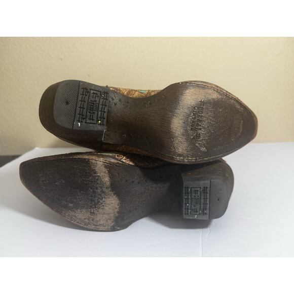 EUC Corral Boots Women's Tan Turquoise Snip Toe Western Cowboy Boots - Size 6M - Picture 6 of 8